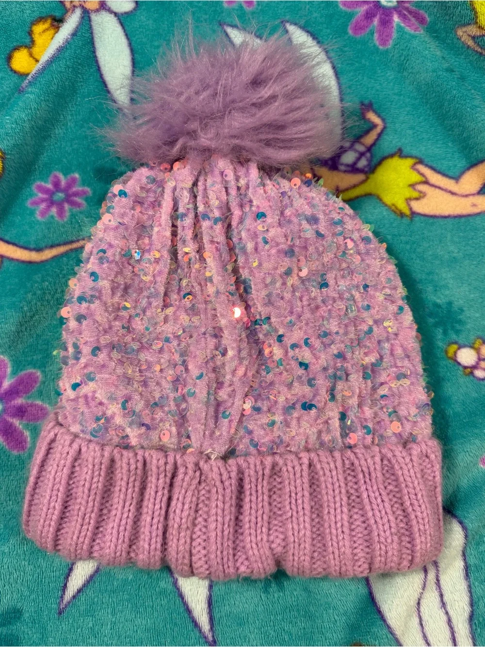 Justice Purple Glitter Pom Pom Beanie Tween Nostalgia Fairycore Hat